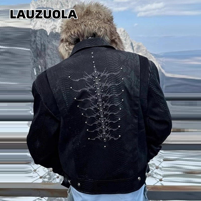 Embroidery Jacket - Men Black Snake Embossed Jacket Back