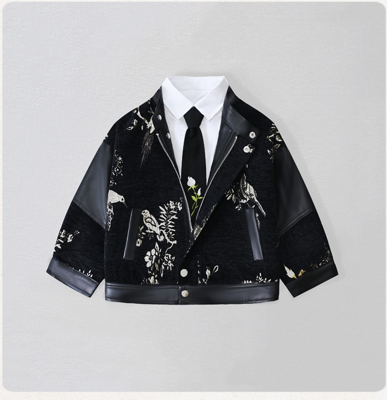 Embroidery Jacket - Gentleman Kids Embroidery Motorcycle Pu Leather
