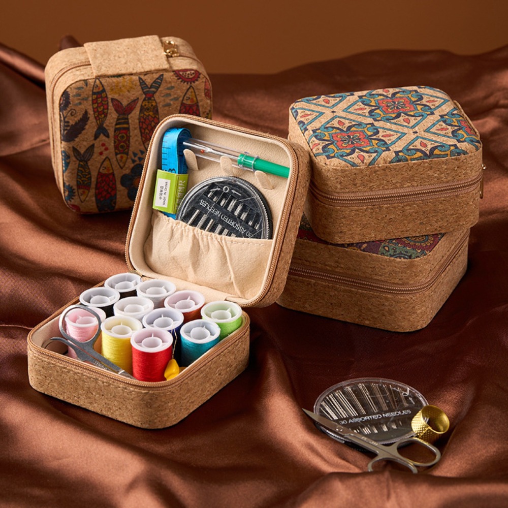 Embroidery Kit Set - Vintage Cork Boho Floral Sewing Kit