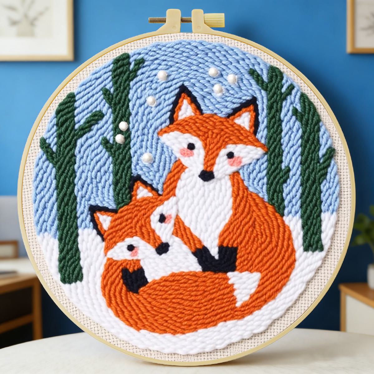 Embroidery Kit Set - 20X20CM/7.87inch Animal - Fox punch needle