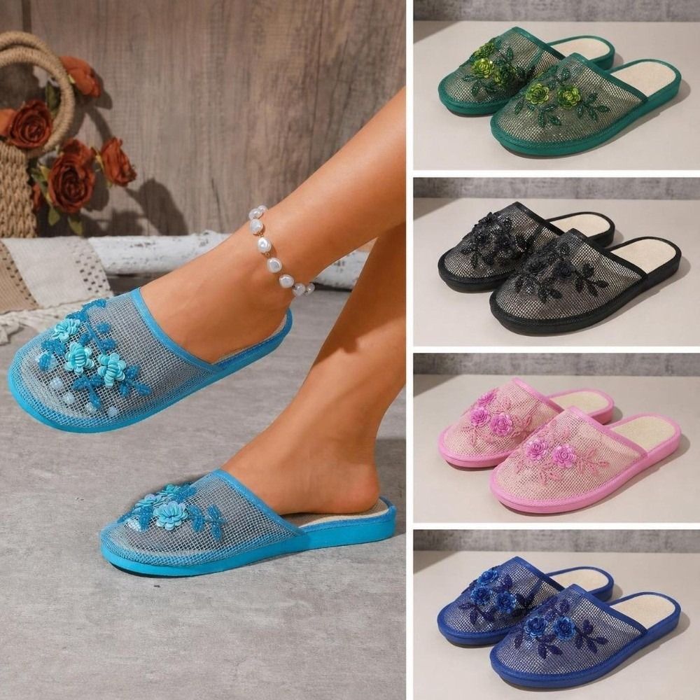 Embroidery Flower - Fashion Flower Embroidery Mesh Sandals Non