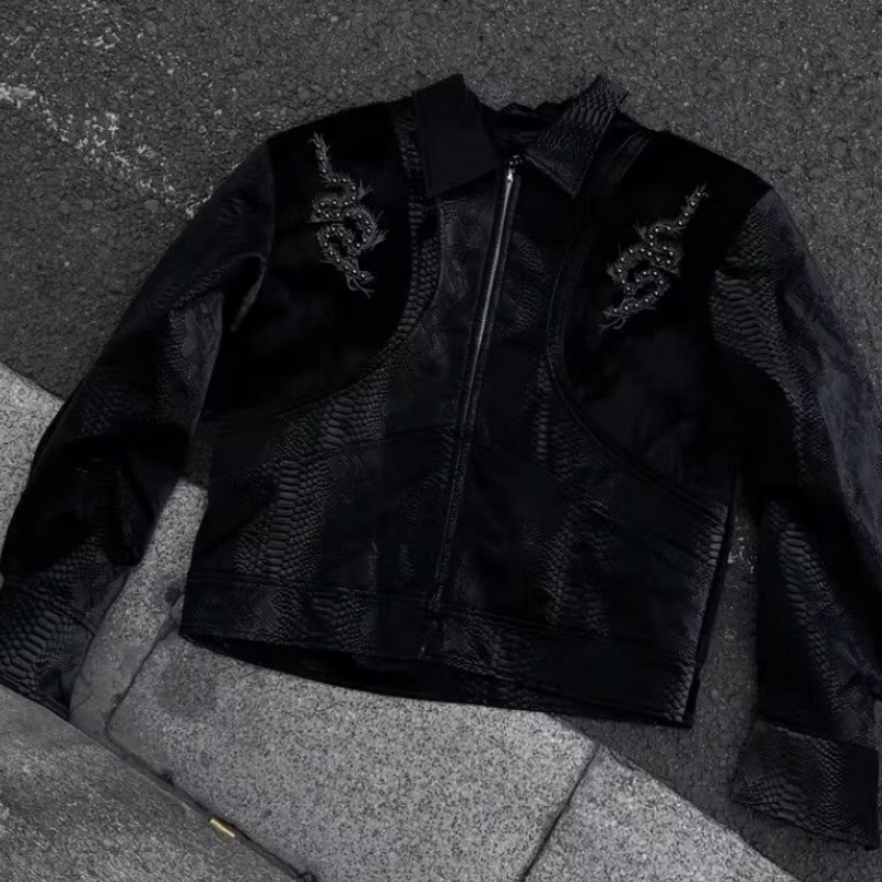 Men Black Snake Embossed Jacke - đánh giá và giá Embroidery Jacket