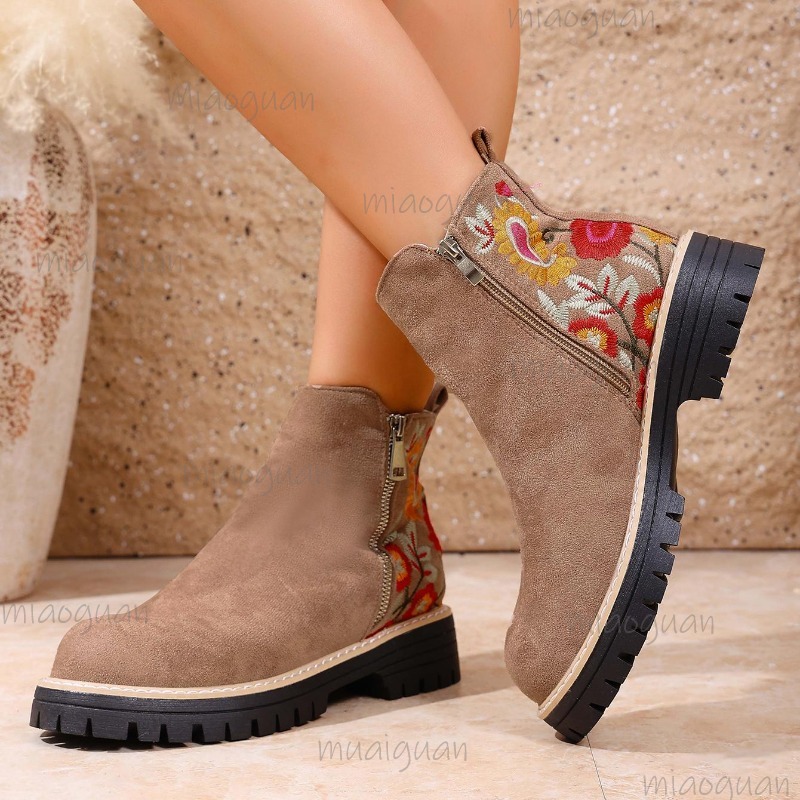 Flower Embroidery Suede Ankle  - đánh giá và giá Embroidery Flower