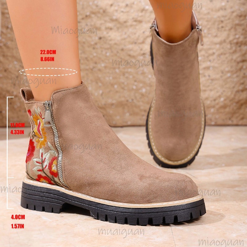 Flower Embroidery Suede Ankle  - đánh giá và giá Embroidery Flower