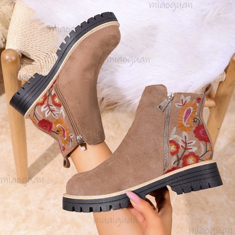 Flower Embroidery Suede Ankle  - đánh giá và giá Embroidery Flower