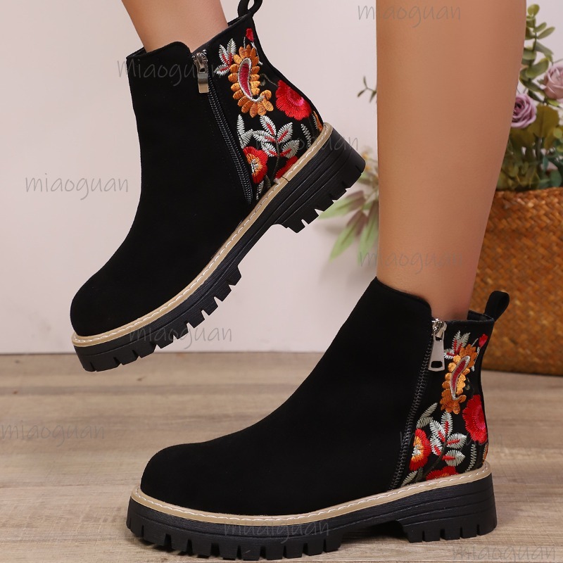 Flower Embroidery Suede Ankle  - đánh giá và giá Embroidery Flower