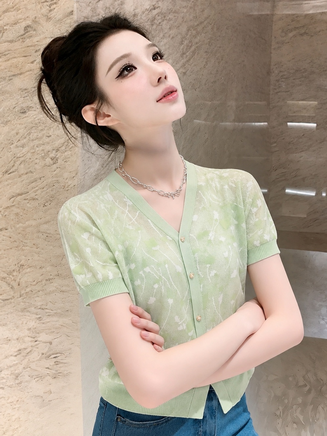 Korean Style Ice Silk Knitted  - đánh giá và giá Embroidery Cardigan
