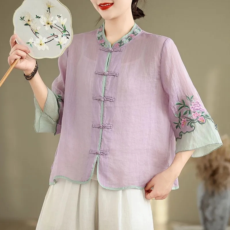 Summer Cotton And Hemp Art Ret - đánh giá và giá Embroidery Cardigan