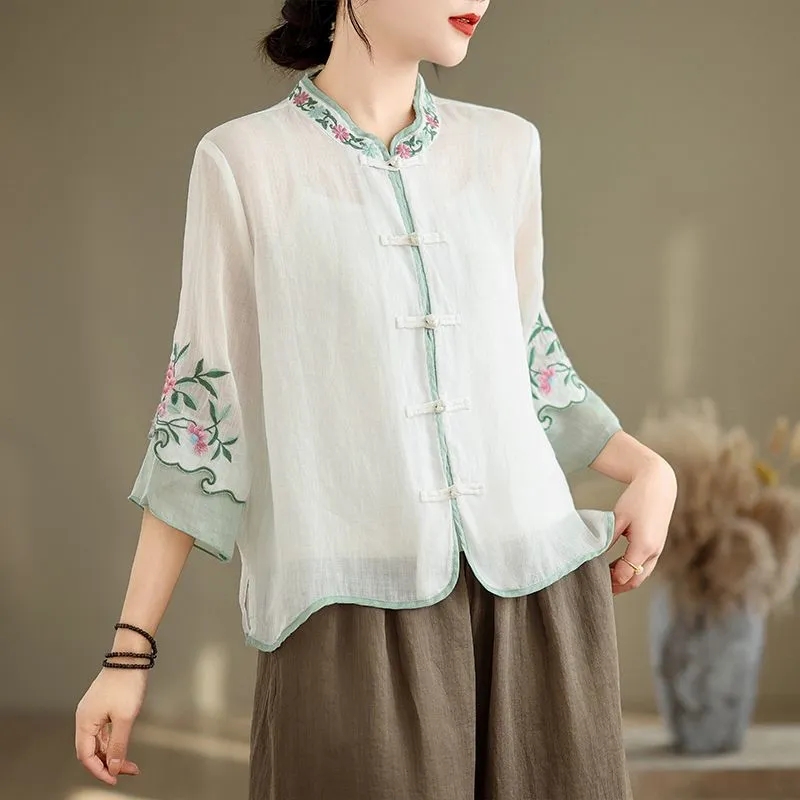 Summer Cotton And Hemp Art Ret - đánh giá và giá Embroidery Cardigan