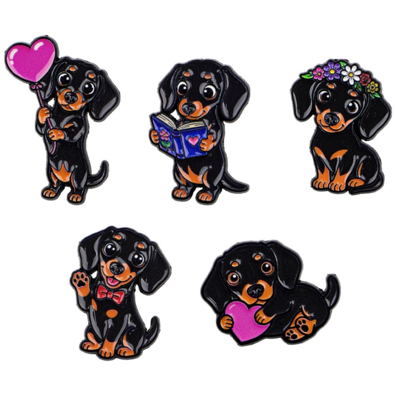 5pcs Cute Dachshund Enamel Pin - đánh giá và giá Embroidery Textile