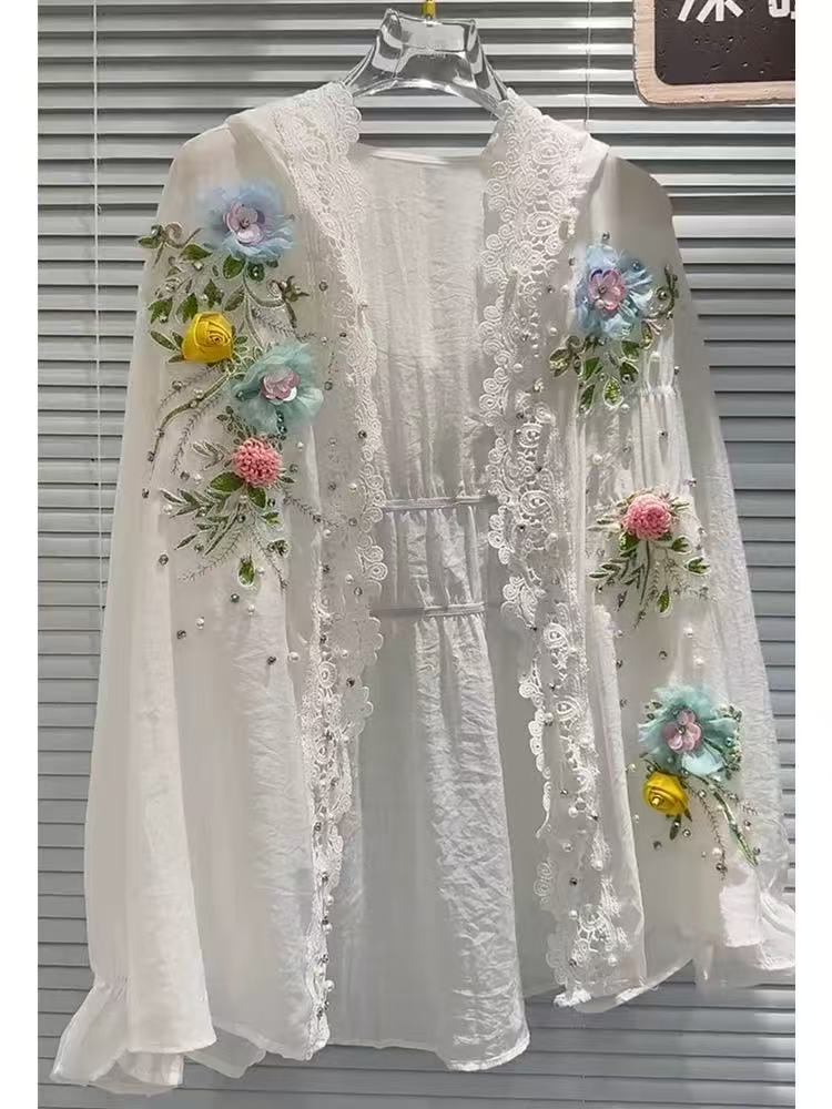 Breathable Cotton Blended Whit - đánh giá và giá Embroidery Cardigan