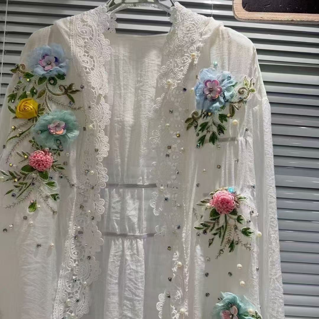 Breathable Cotton Blended Whit - đánh giá và giá Embroidery Cardigan